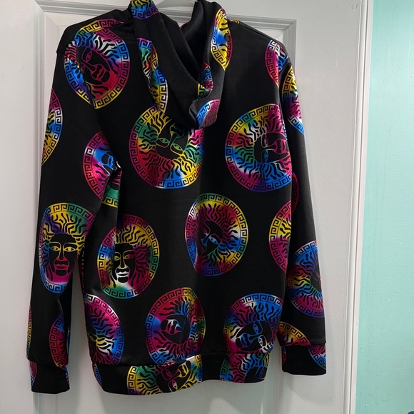 Monogram Mens Shiny Multicolor Black Hoodie with front pocket NWT - Picture 3 of 7